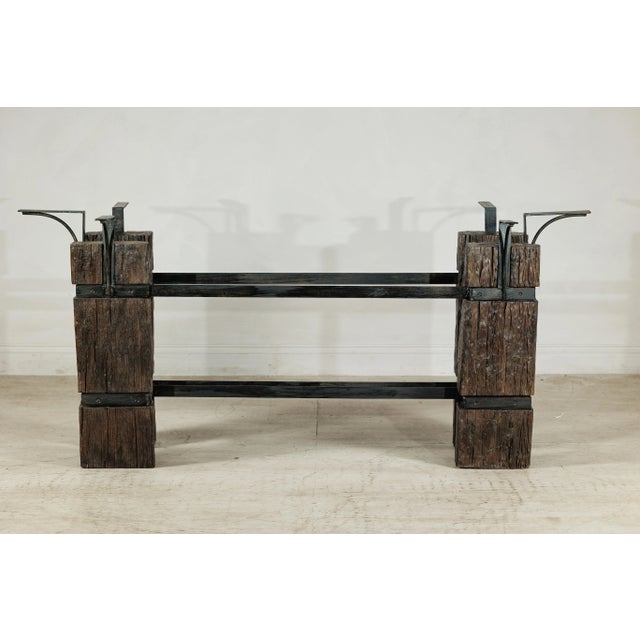 Vintage Rustic Wooden and Iron Table Base with Sculptural Industrial Design For Sale In New York - Image 6 of 12