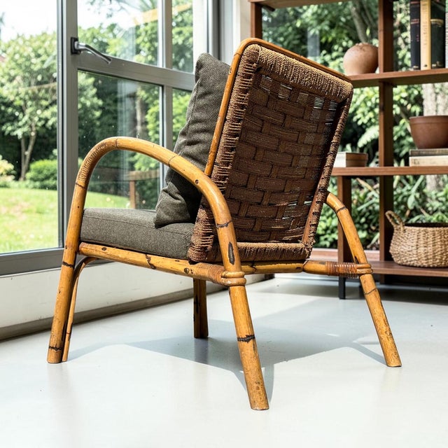 French Bamboo Lounge Chair by Adrien Audoux & Frida Minet For Sale - Image 6 of 16