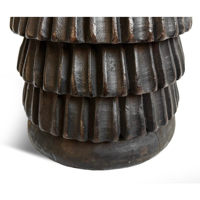 Vintage Wood Feather Bamileke Stool For Sale - Image 4 of 6