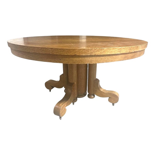 Antique Quarter Sawn Oak Round Dining Table 54" Diameter - Circa 1910 For Sale