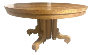 Antique Quarter Sawn Oak Round Dining Table 54" Diameter - Circa 1910