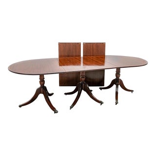 Antique 136 Inch George III 1800’s Banquet Dining Table With 3 Pedestals For Sale