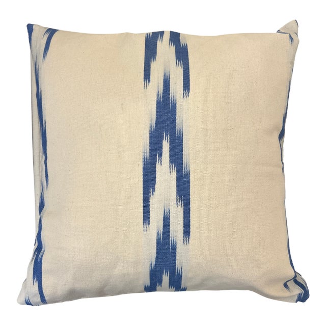 Thick Woven Canvas Fabric With Hand Dyed Ikat Design and New Feather Down Insert For Sale