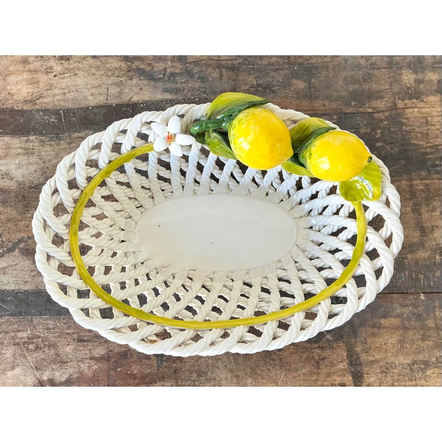 Vintage Italian Majolica Lemon Trellis Bowl For Sale In West Palm - Image 6 of 12