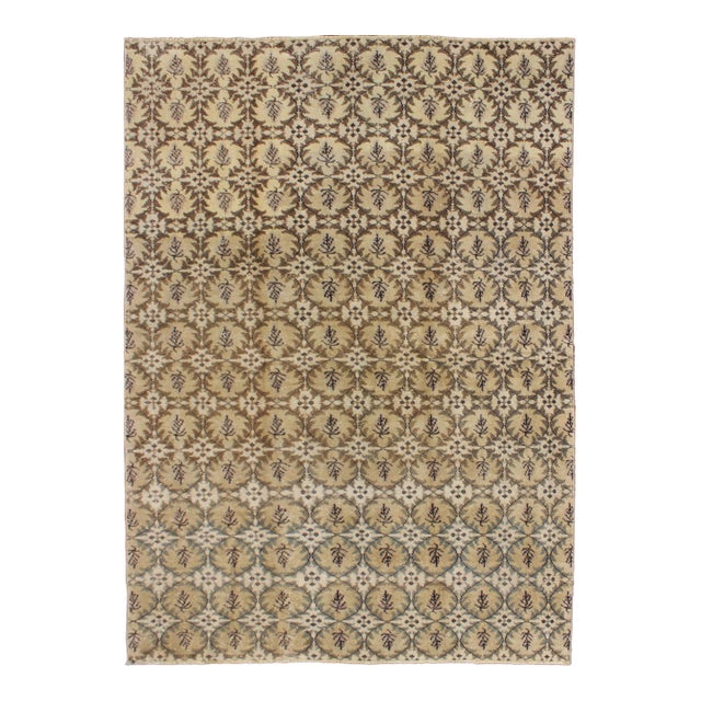 Vintage Art Deco Rug in Beige, Soft Yellow, Brown, and Soft Gray Tones For Sale