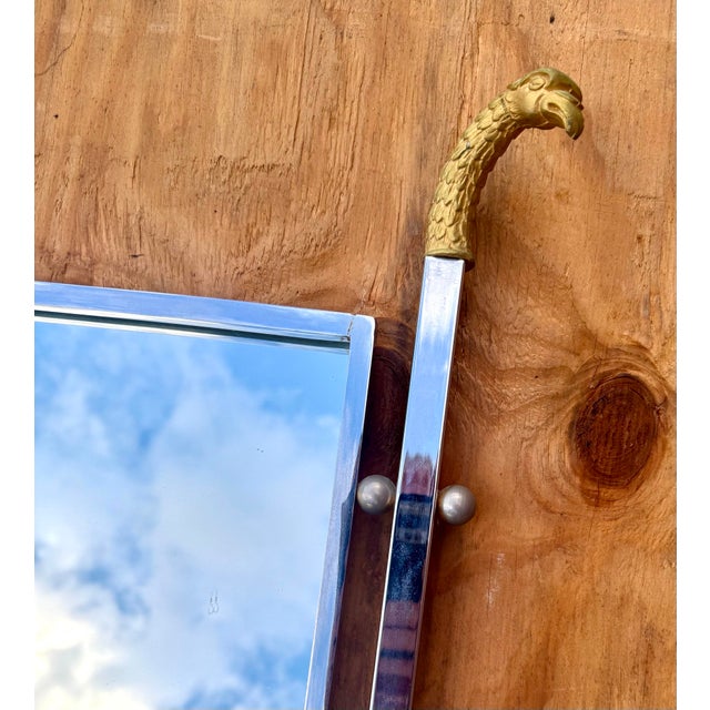 Mid-Century Modern Knockout Falcon Head Claw Foot Fine Detail Cast Gilt Metal Chrome Mirror Gardner 1974 Style of Mason Jansen For Sale - Image 3 of 12