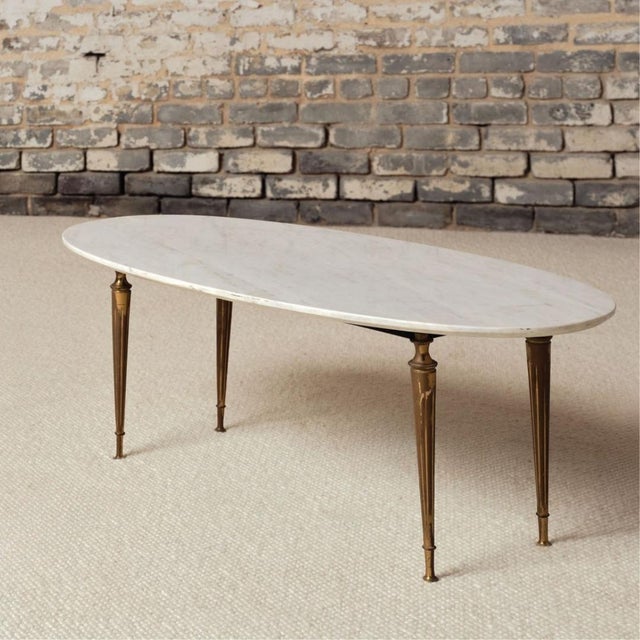 French 1950s French Marble Top With Brass Legs Coffee Table For Sale - Image 3 of 6