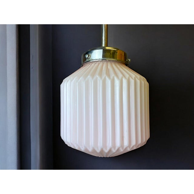 Art Deco Style Pink Ribbed Glass Hanging Lamp for Living Room or Hall, 1960s For Sale - Image 11 of 11