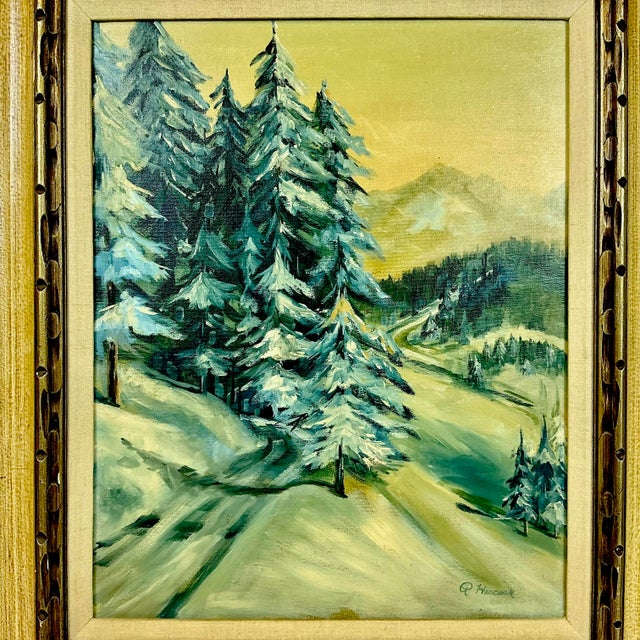 1970s Vintage Impressionist Landscape Snow Covered Trees Folk Art Original Oil Painting, Artist Signed For Sale - Image 12 of 12