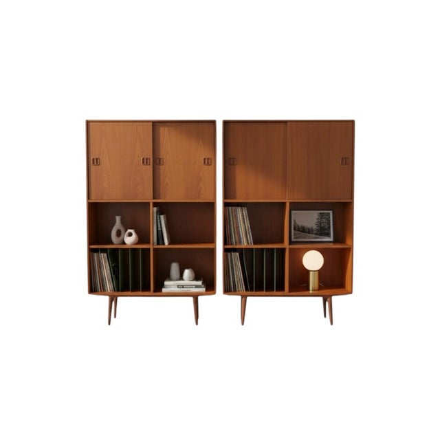 1970s Danish High Bookcase in Teak with LP Storage, 1960s For Sale - Image 5 of 16