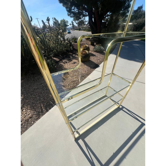 Vintage Mid Century Modern Postmodern Brass Gold Etagere 5 Shelf Bookcase Wall Unit Display Case For Sale In Palm Springs - Image 6 of 12