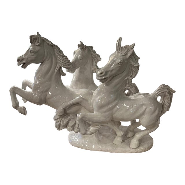 Large Glazed Terracotta Sculpture of Galloping Horses For Sale
