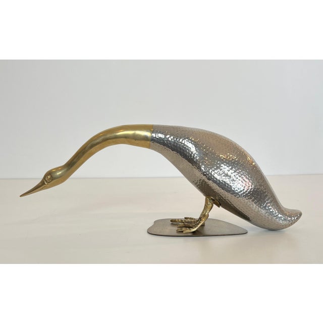 Metal 1970s Set of 2 silver and brass ducks For Sale - Image 7 of 12