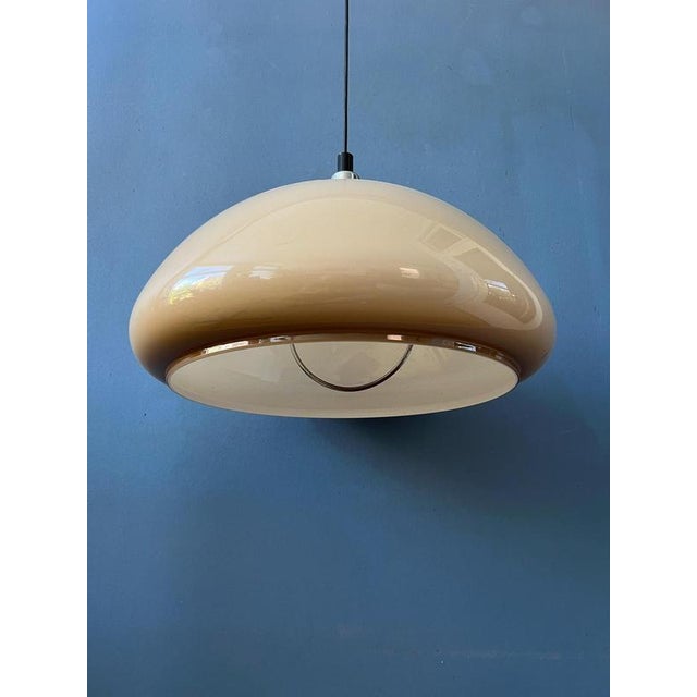 Acrylic Glass Beige Mushroom Pendant Lamp with Chrome Top Cap For Sale - Image 5 of 11