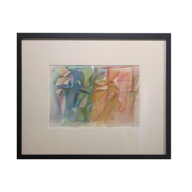 1970s 1970s Blue, Orange and Pink Geometric Abstract Painting For Sale - Image 5 of 5