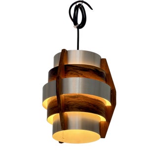 Walnut Veneer and Aluminium Pendant Lamp by Hans-Agne Jakobsson, Sweden, 1960s For Sale