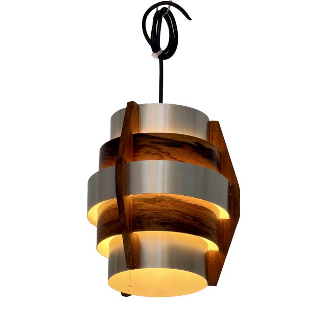 Walnut Veneer and Aluminium Pendant Lamp by Hans-Agne Jakobsson, Sweden, 1960s For Sale