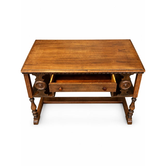 Brown Early 20th Century Maddox Jacobean Revival Wooden Library Table Writing Desk For Sale - Image 8 of 9