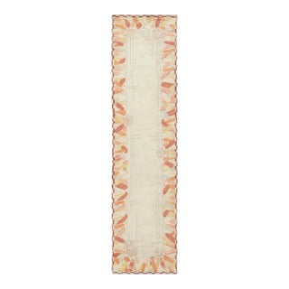 Rug & Kilim's Contemporary French Deco Runner With Beige Floral Border Design For Sale