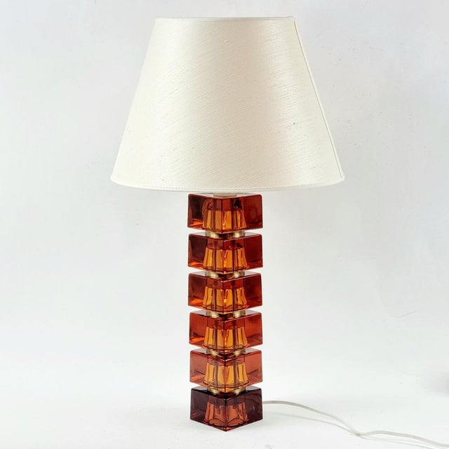 Mid-Century Modern Large Mid-Century Scandinavian Art Glass & Brass Table Lamp by Carl Fagerlund for Orrefors, Sweden, 1960s For Sale - Image 3 of 12