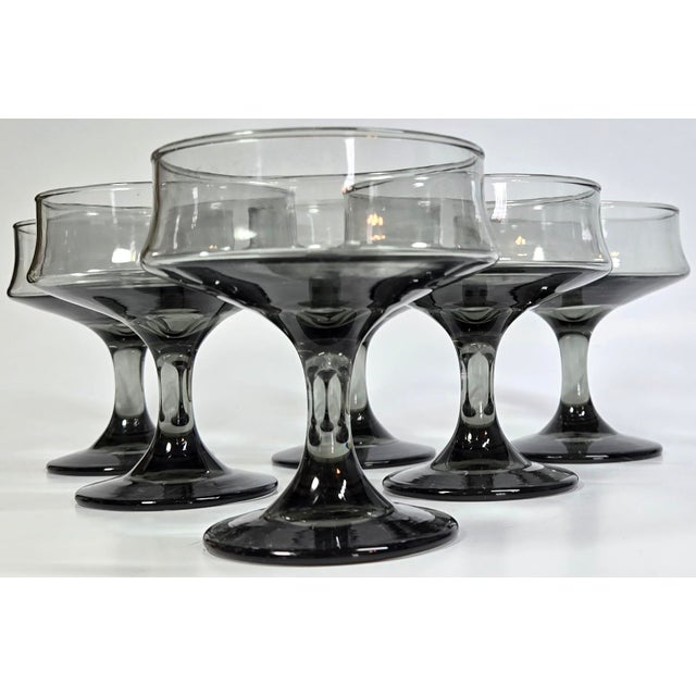 Gray Smoky Grey Champagne Coupes- Set of Six For Sale - Image 8 of 12