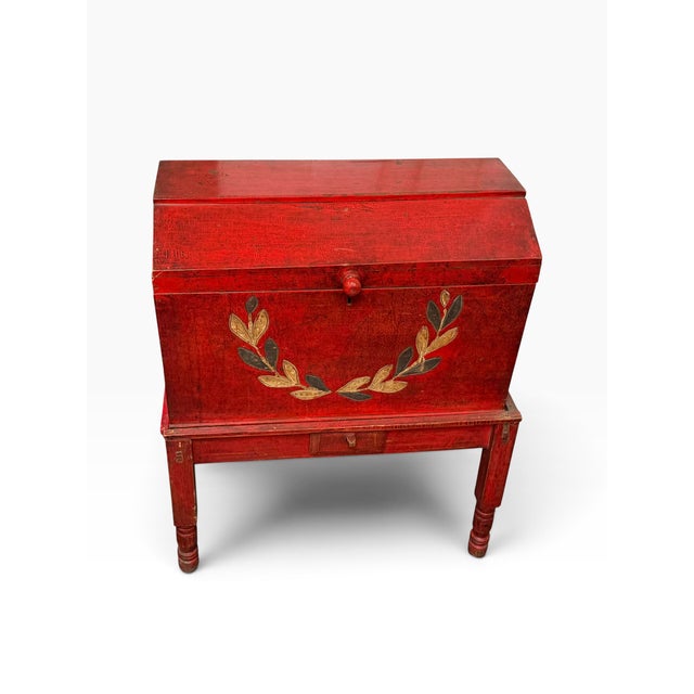 Antique Swedish Folk Art Hand Painted Trunk on Stand For Sale In Los Angeles - Image 6 of 6