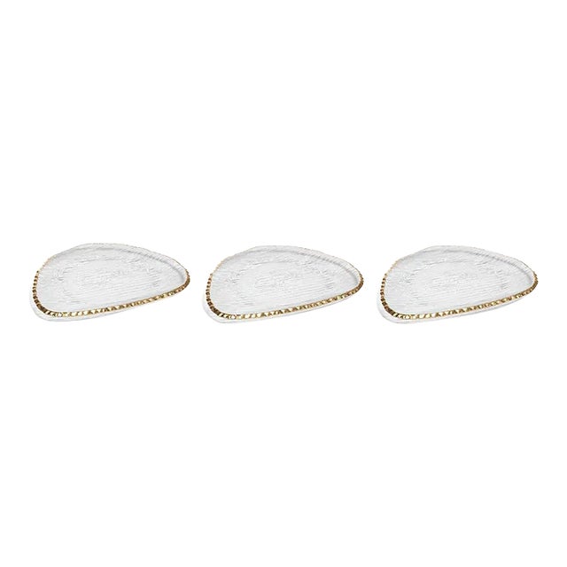 Cassiel Organic Shape Plates with Jagged Gold Rim, Large, Set of 3 For Sale