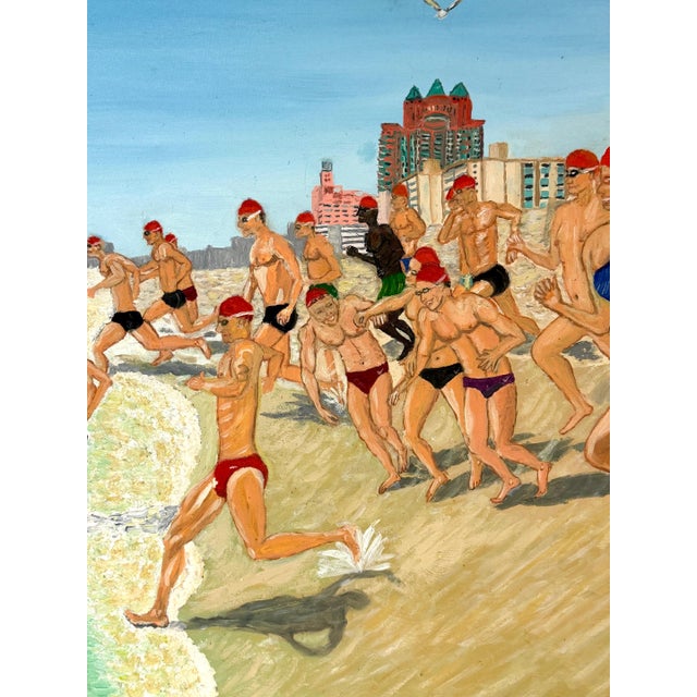 Textile “Swim for Life, Miami Beach” Figurative Oil Painting by Eduardo Lluria Miralles For Sale - Image 7 of 15