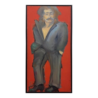 Large 1970s Abstract Oil Painting Portrait, Man in a Suit, Newly Framed For Sale