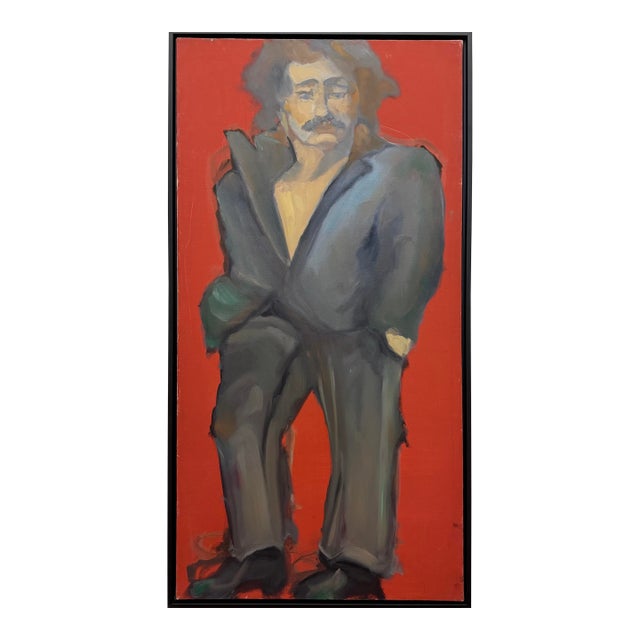 Large 1970s Abstract Oil Painting Portrait, Man in a Suit, Newly Framed For Sale