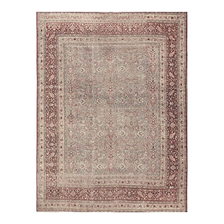1920s Blue Floral Antique Persian Moud Rug 10'1"x13'7" Handknotted Wool Carpet For Sale