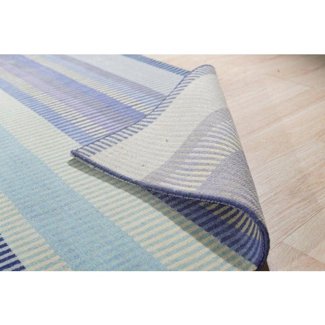 4x6 Blue Hand-Knotted Wool Striated Bands Geometric Modern Carpet Rug For Sale - Image 4 of 10