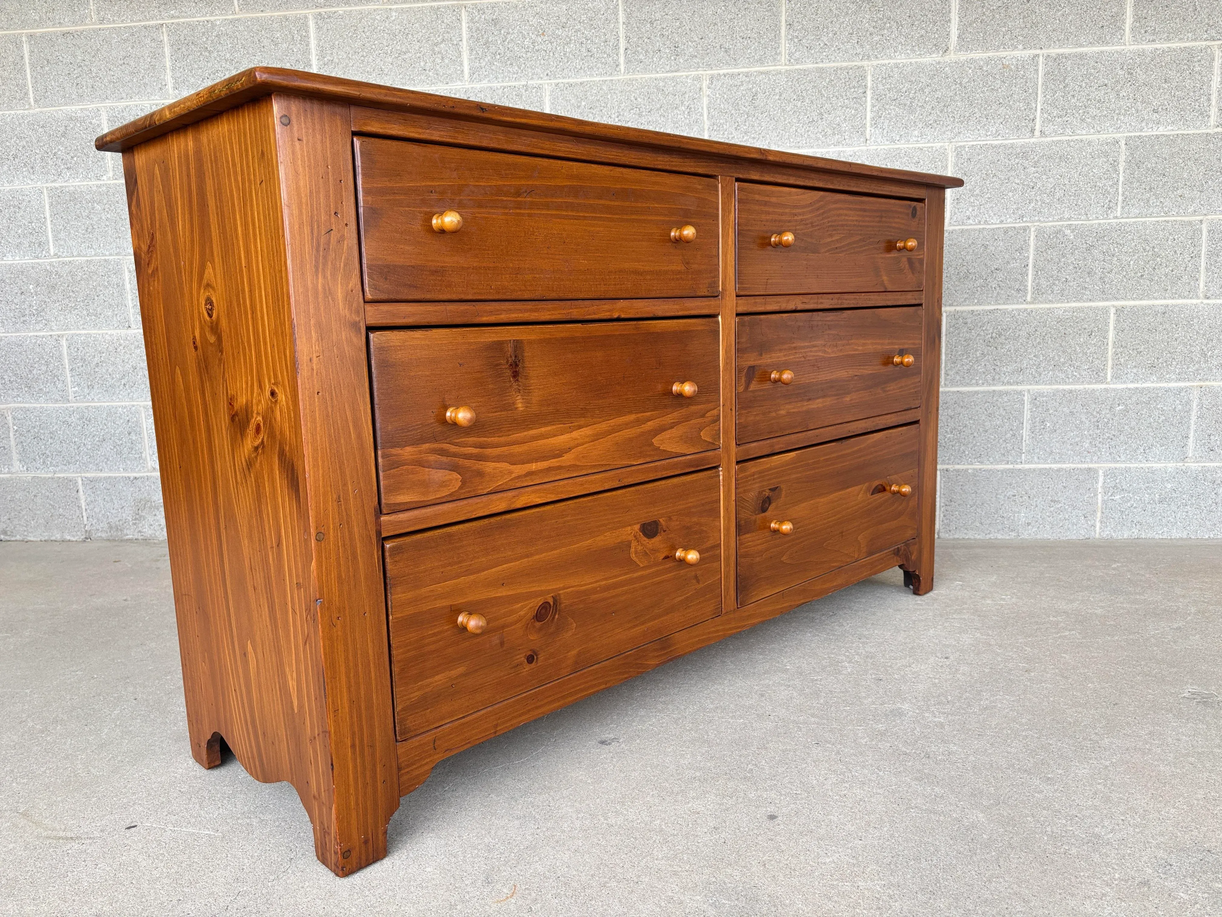 Ethan Allen Country Craftsman Shaker Style 6 Drawer Pine Dresser & Mirror