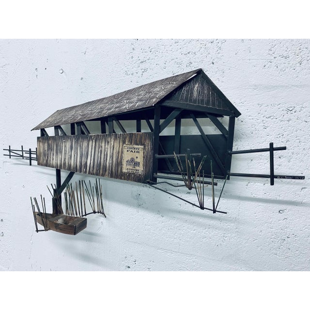 Curtis Jere Artisan House Mid-Century country barn bridge sculpture with row boat.