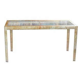 Bielecky Brothers Wicker Papyrus Reed Wrapped Console Table with Inlaid Glass Top For Sale