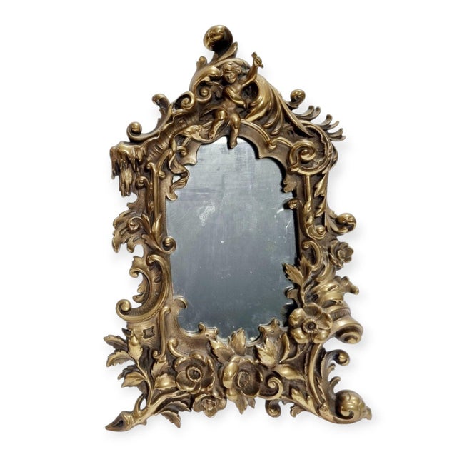 Antique Baroque Brass Table Mirror, 1890s For Sale - Image 6 of 16