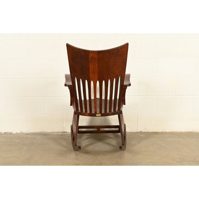 J. Dieudonné Antique Belgian Mission Oak Arts & Crafts Rocking Chair, Circa 1910 For Sale - Image 12 of 14