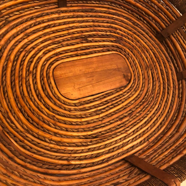 Large Oval Rattan Basket With Wood Handles For Sale - Image 4 of 9