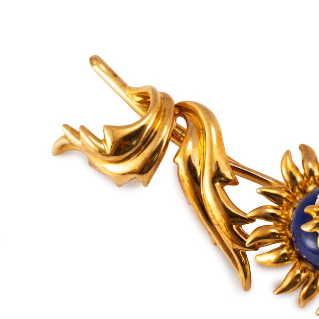 Tiffany and Co. Vintage Tiffany & Co. Schlumberger 18k Yellow Gold Lapis Lazuli Diamond Brooch For Sale - Image 4 of 8