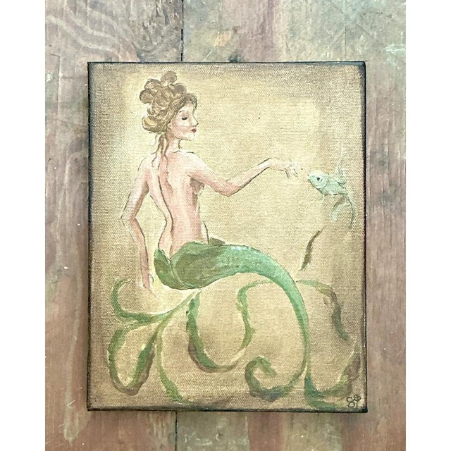 Vintage Oil Painting of Mermaid on Canvas For Sale - Image 11 of 12
