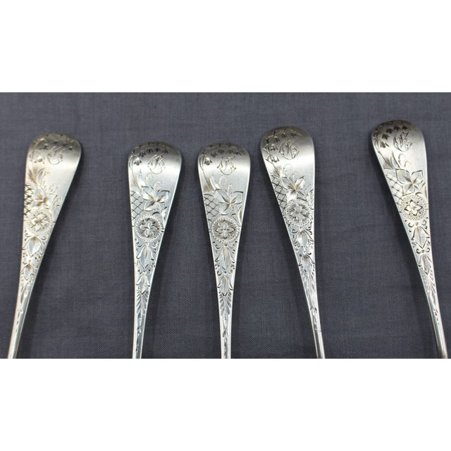 Metal 1882 American Aesthetic Movement Set of 5 Sterling Silver Teaspoons by Whiting - Set of 5 For Sale - Image 7 of 8