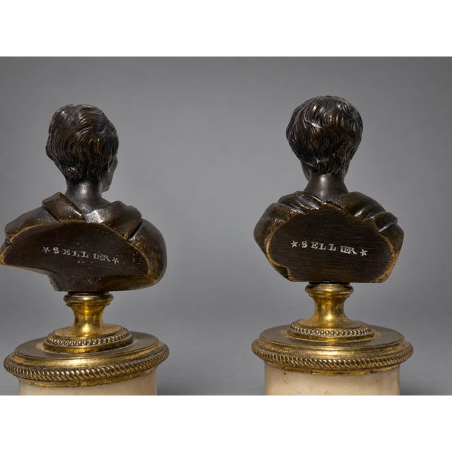 François Sellier, Pair French Neoclassical Bronze Busts of Voltaire and Rousseau For Sale In Providence - Image 6 of 10