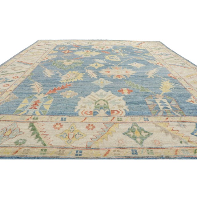Vintage Blue Oushak Area Rug, 09'02 X 11'09 For Sale - Image 4 of 9