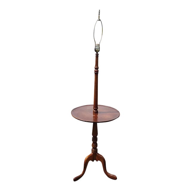 Mid-Century Mahogany Tripod Snake Feet Floor Lamp Table For Sale