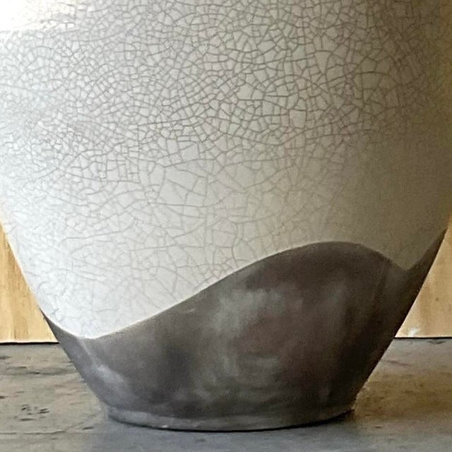 Vintage Boho Crackle Glaze Raku Floor Vase For Sale - Image 10 of 12