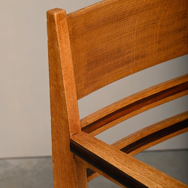 Amsterdam School Art Deco Armchairs in Oak and Almond Fabric, 1930s, Set of 2 For Sale - Image 15 of 18