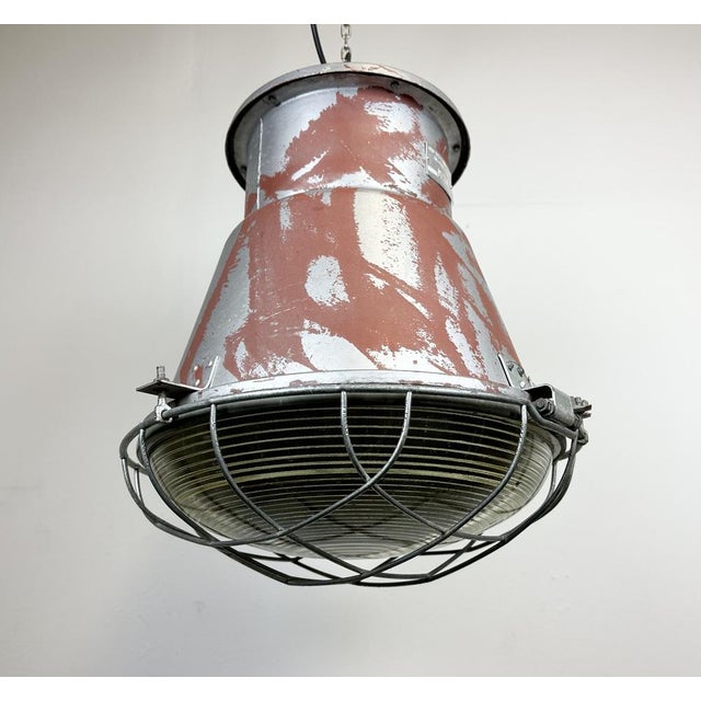Industrial Cage Factory Pendant Lamp with Glass Cover from Mesko, 1970s For Sale - Image 9 of 18