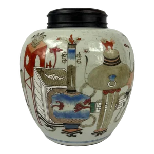 Antique Chinese Porcelain "Precious Object" Enamel Decorated Jar