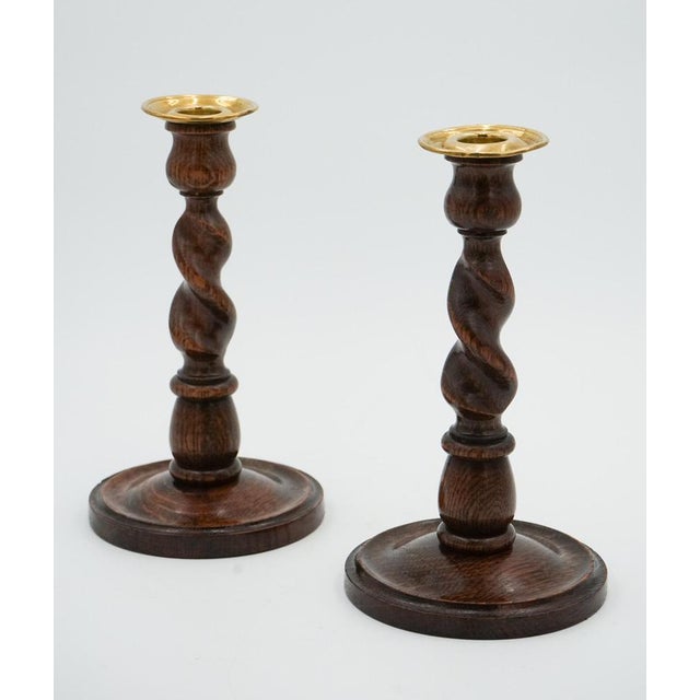 Early Victorian English Oak Barley Twist Candleholders, Set of 2 For Sale - Image 3 of 12