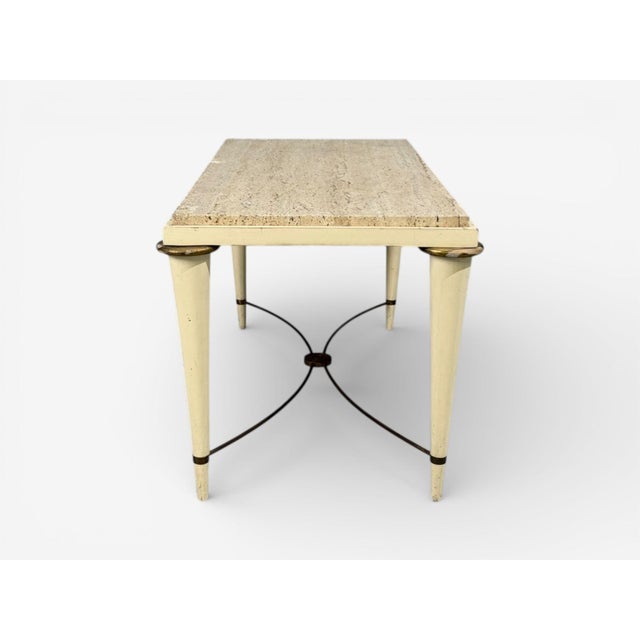 Neoclassical, Coffee Table, Travertine, Wood, Bronze, Usa, 1960s For Sale - Image 9 of 10